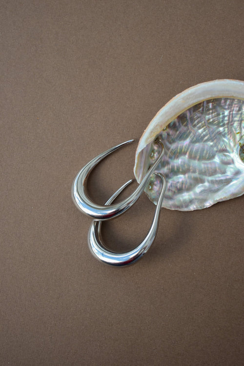 Lottie Earrings, minimal waterproof silver statement earrings by Amali Swim.
