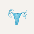 Light blue checkered bikini bottom with floral accents and adjustable side tie strings, designed for a stylish and comfortable summer beachwear look. | PicSEO 1778549003376